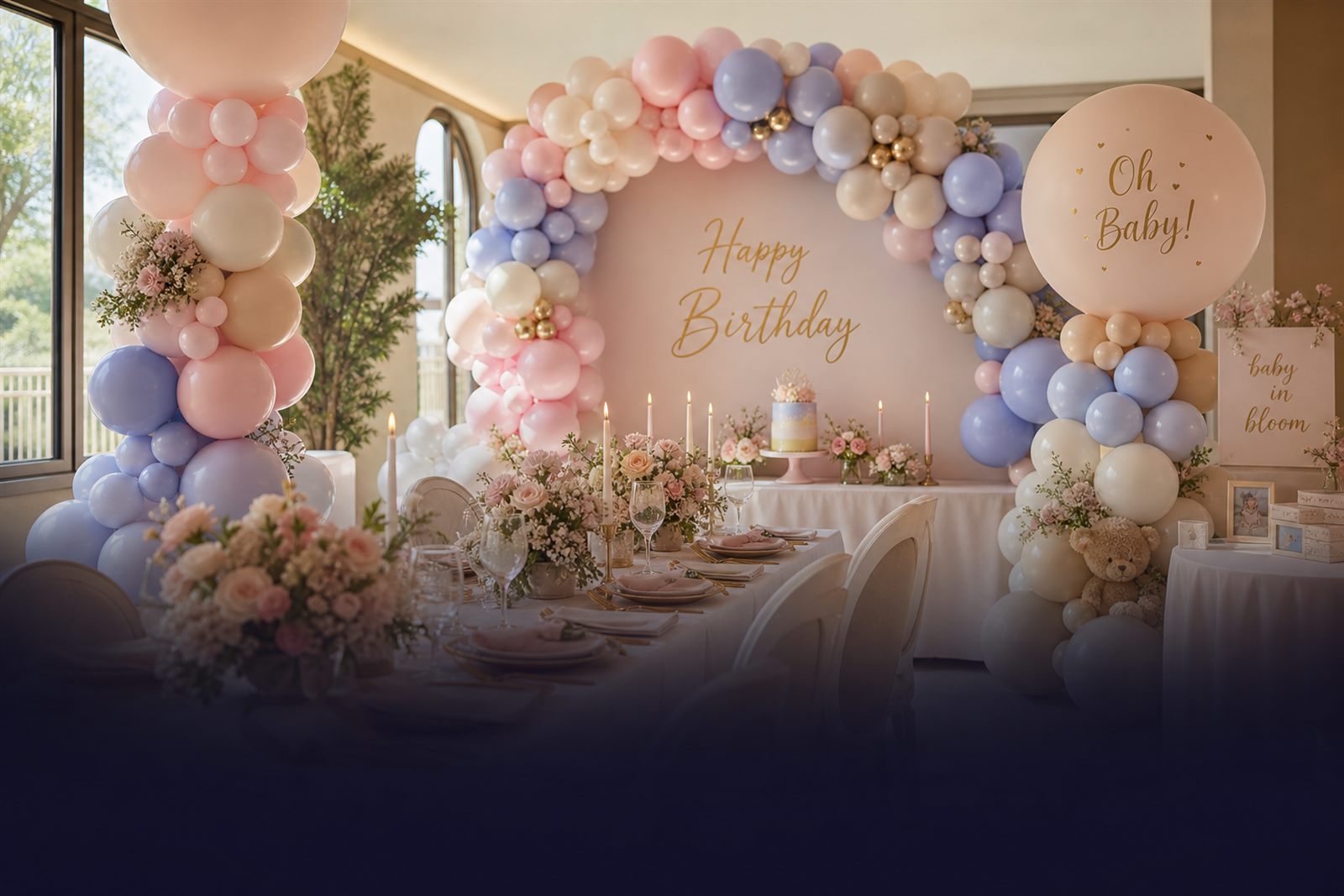 Feestelijk gedekte tafel met ballondecoratie